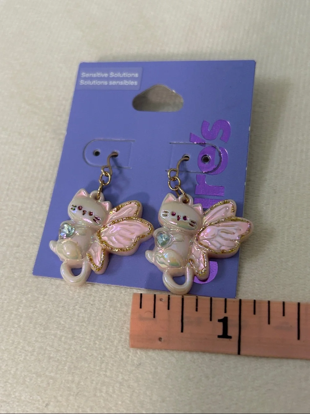 Claire's Pink Iridescent Cat Fairy Drop Earrings for girls Cat Jewelry earrings
